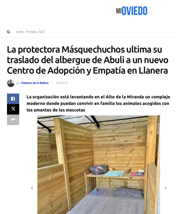 La protectora Másquechuchos ultima su traslado del albergue de Abuli a un nuevo Centro de Adopción y Empatía en Llanera